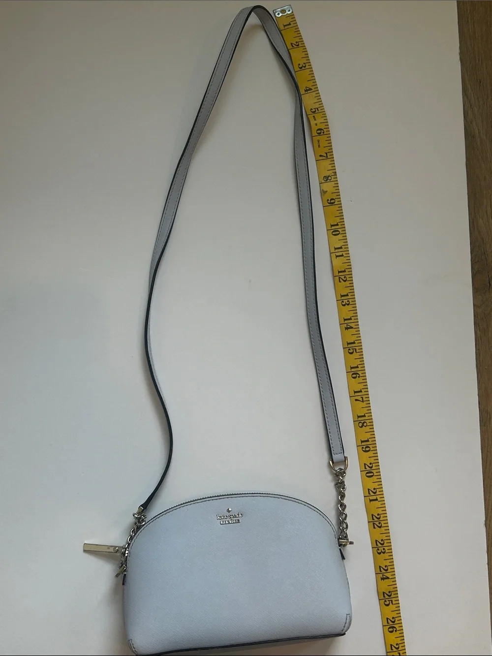 kate spade Blue/grey Leather Dome Crossbody with Gold Chain
